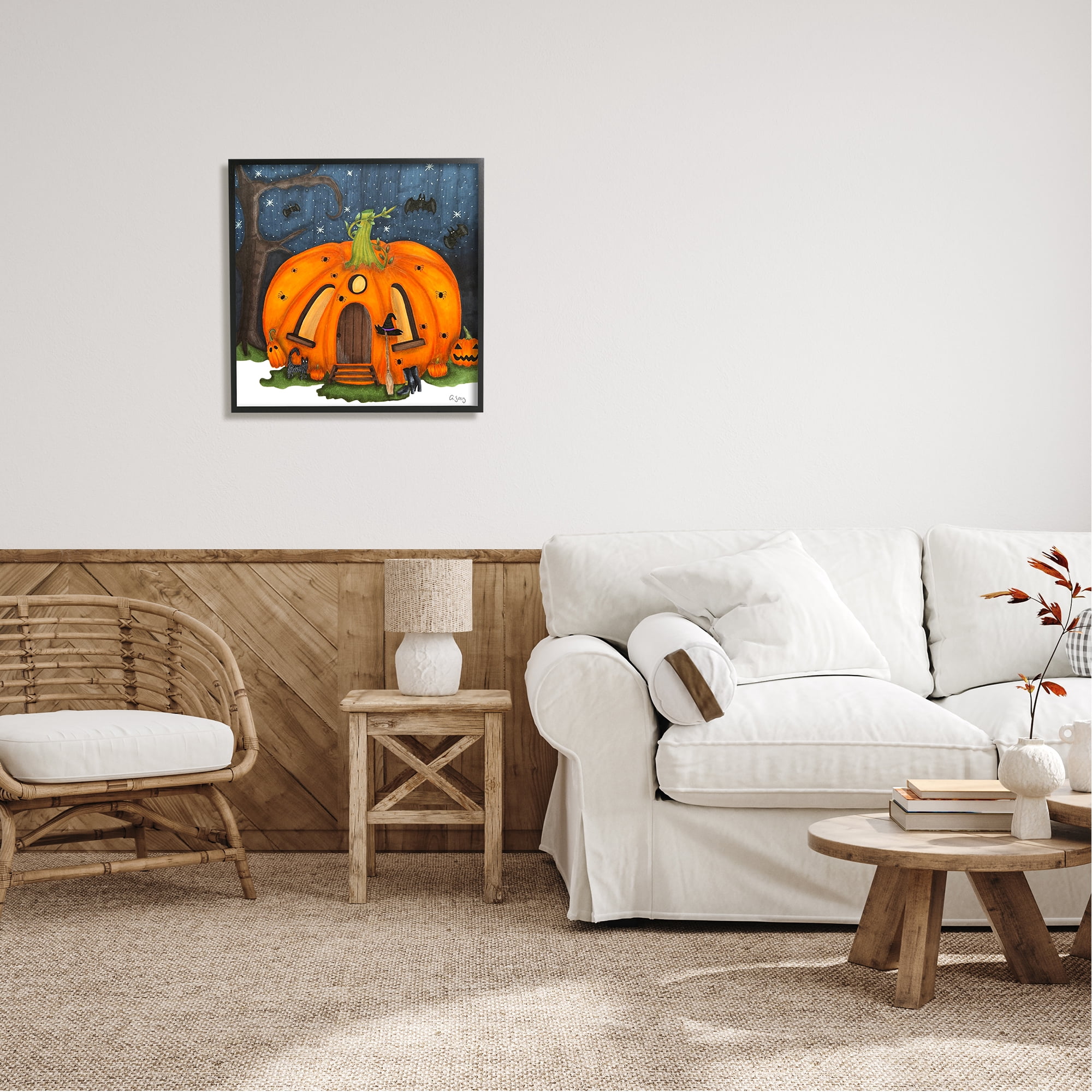 Stupell Industries Pumpkin House In Woods Holiday Painting Black Framed Art Print Wall Art
