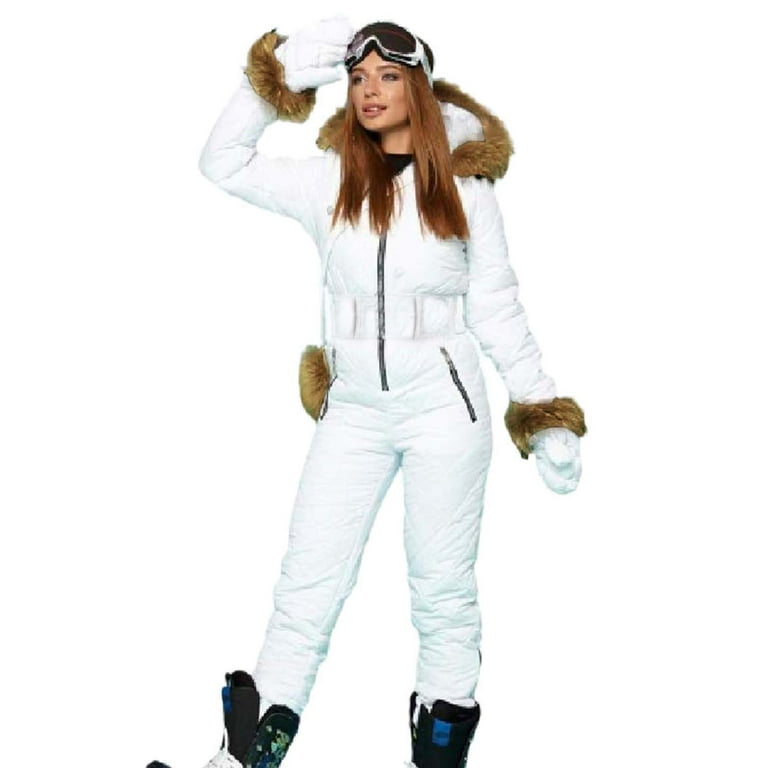 ZMHEGW Fall Coats For Women Winter Ski Jumpsuit Outdoor Sports Snowsuit  Wool Collar Jumpsuit With Hoodies Ski Pants Jackets