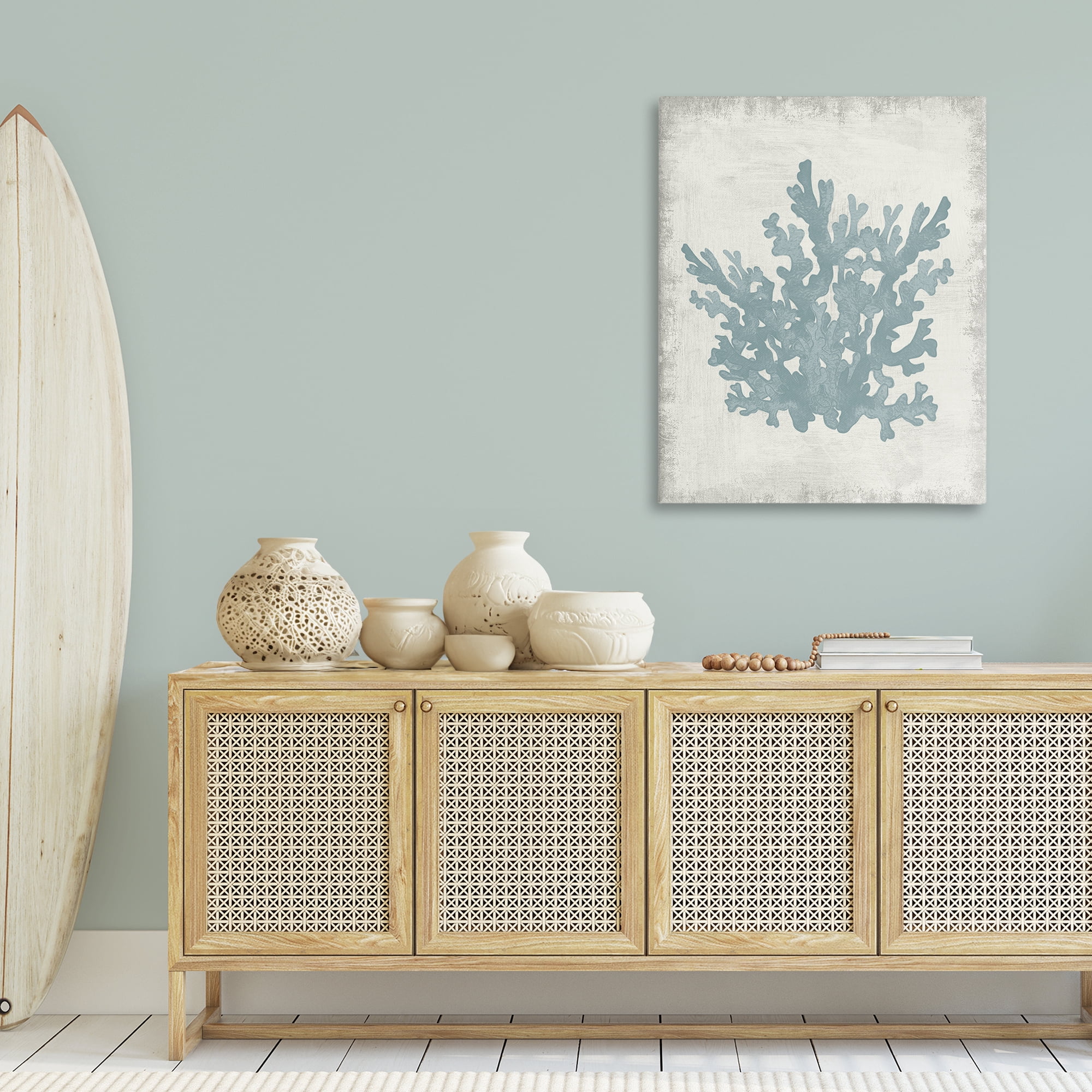Stupell Industries Blue Coral Silhouette Nautical & Beach Painting Wrapped Canvas Art Print Wall Art, 30 x 40