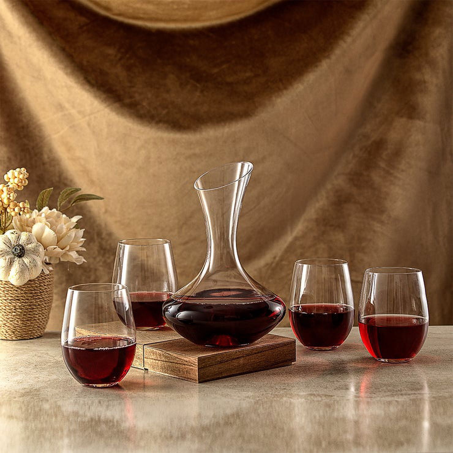 JoyJolt Lancia Wine Decanter Set with 4 Stemless Wine Glasses