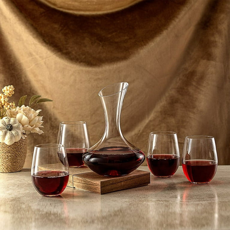 JoyJolt Glasses Wine Lancia Set with Wine Decanter Stemless 4