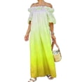 thumbnail image 1 of Mujeres Más Tamaño Manga Corta Tops Off-Hombro Ruffle Puff Manga Maxi Vestido, Vestido de Vacaciones de la Playa Gradiente Flujo para el Resort de Verano, 1 of 5