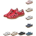 thumbnail image 2 of Women's Casual Boho Gladiator Sandals, Summer Leather Comfort Soft Sole Closed Toe hook and loop fastener Ankle Strap Beach Shoes, 2 of 12