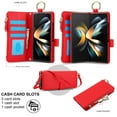 thumbnail image 3 of Crossbody Wallet Case for Samsung Galaxy Z Fold 4 RFID Blocking Card Slots, PU Leather Wristband Strap Zipper Pocket Phone Case with Stand Secure Ring Buckle for Samsung Galaxy Z Fold 4, Red, 3 of 7