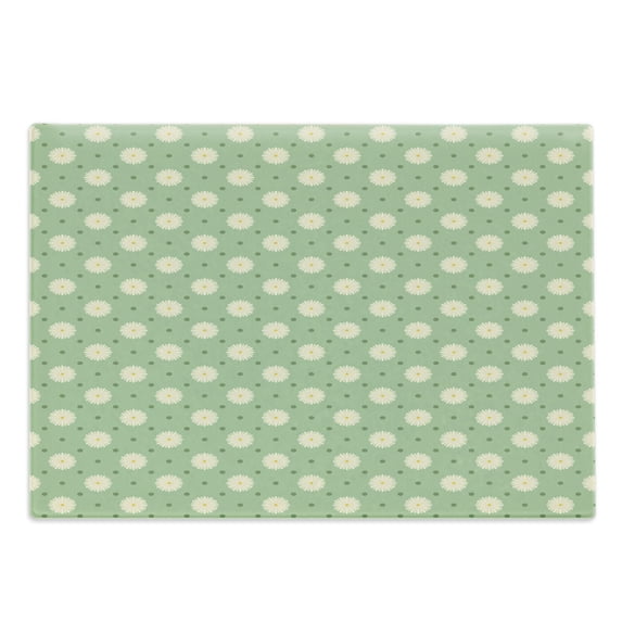 Retro Cutting Board, Spring Meadow Wildflower on Green Background Field Yard Bedding Plants, Decorative Tempered Glass Cutting and Serving Board, Large Size, Pale Green Cream Yellow, by Ambesonne