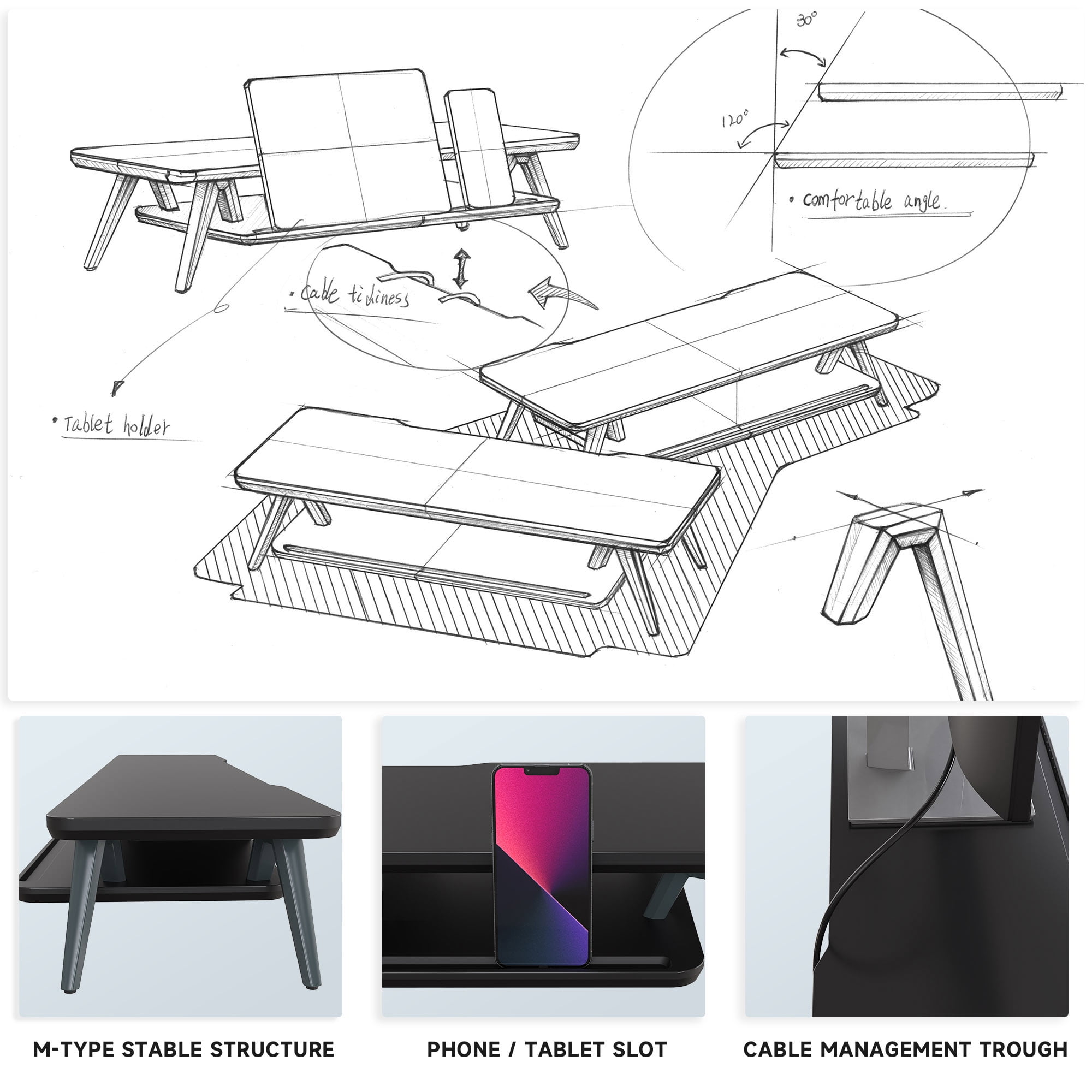 Fenge Monitor Stand, 2 Tiers Monitor Stands Riser, 23.6 Inch Computer Monitor Riser with Storage Organizer