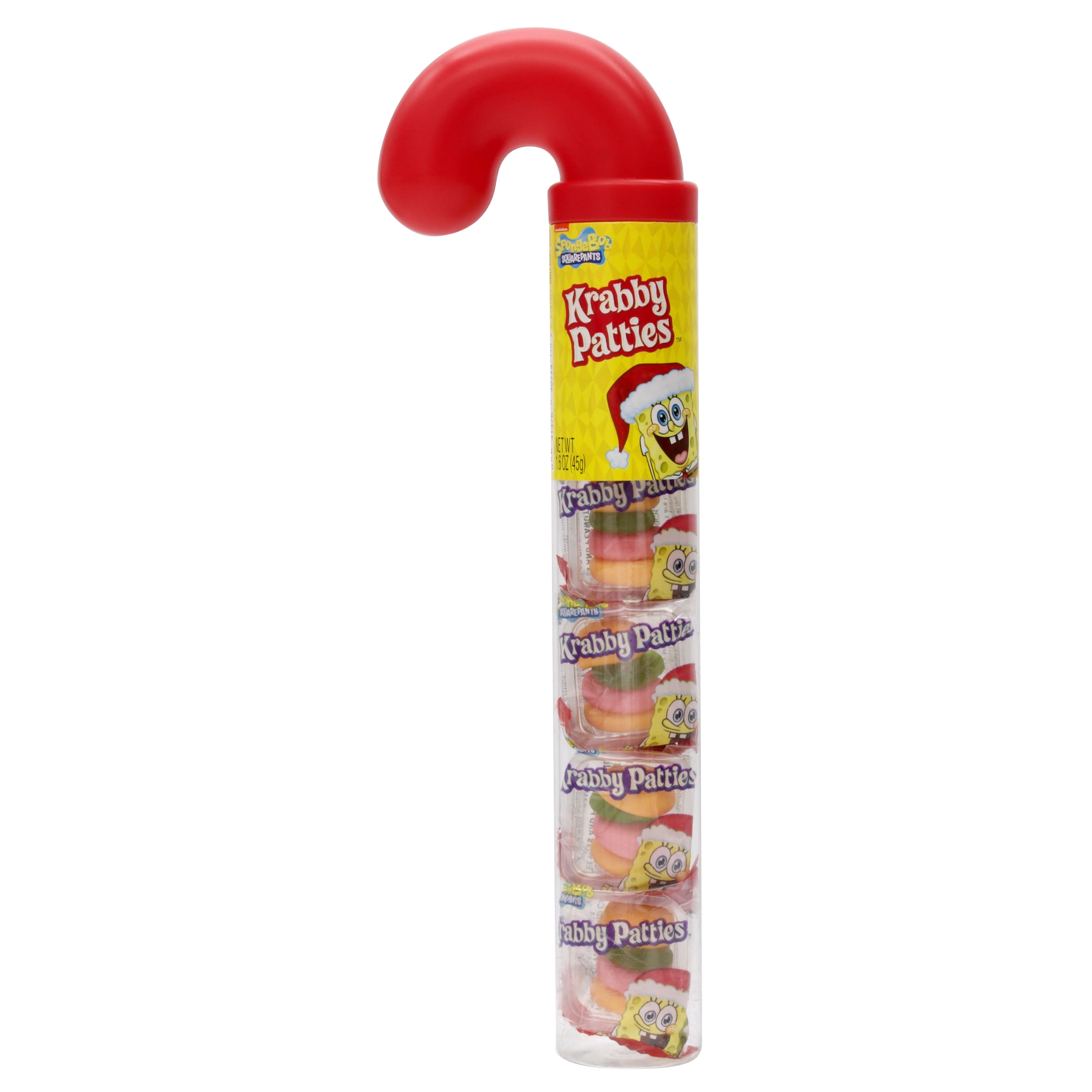Frankford, Nickelodeon SpongeBob SquarePants Krabby Patties Original Flavor Gummy Candy Cane Tube, Christmas, 1.6 oz