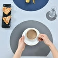 thumbnail image 2 of Round Placemats, Non-Slip Reversible Faux Leather Table Mats, Set of 1 Washable Table Mats and 1 Coasters Coffee Mats for Dining Tables, 13" x 15" (Black + Brown), 2 of 7