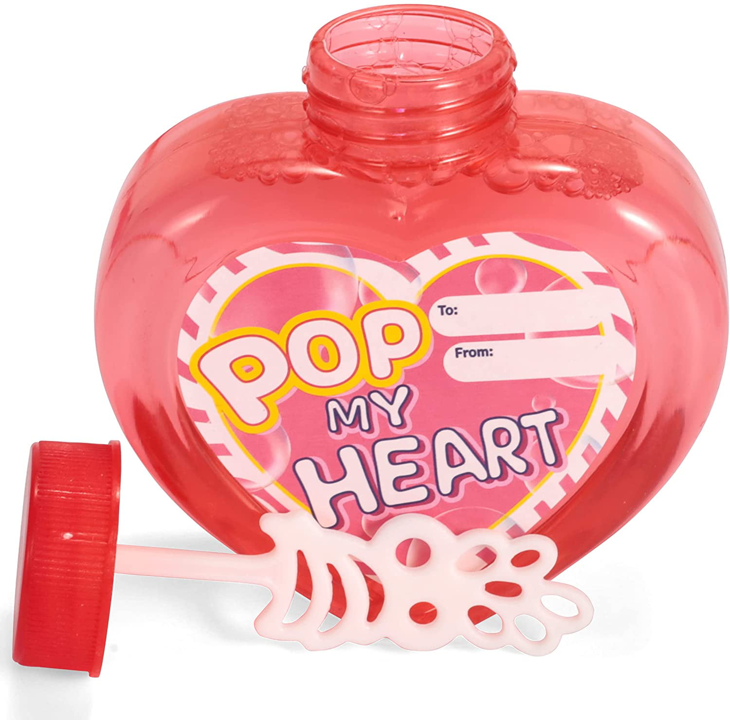 12 Pack Valentines Heart-Shaped Bubble Bottles with Blow Bubbles Solution for Kids Party Favors Valentine’s Gifts for Boys and Girls Classroom Exchange Prizes 