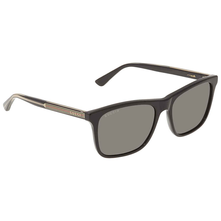 Gucci Gucci Grey Polarized Rectangular Men's Sunglasses GG0381S 007