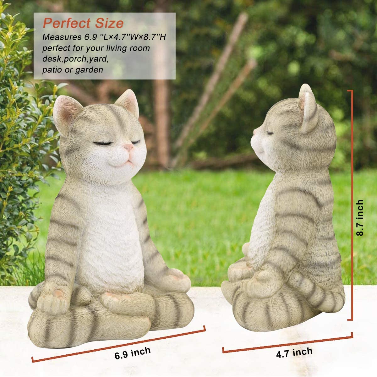 Meditating Zen Garden Cat Statue Figurine - Indoor/Outdoor Garden Cat Sculpture for Home,Garden,Patio, Deck,Porch Yard Art or Lawn Decoration,8.7" H(Gray Cat) - image 3 of 7