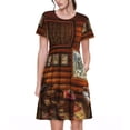 thumbnail image 1 of Balery Log Cabin Inside Vestidos sueltos de manga corta para mujer, vestidos de verano 2025, vestidos casuales de corte A con vuelo., 1 of 6