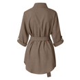 thumbnail image 2 of Women’s Trendy Shirt Roll Up Sleeve Button Down Shirt Dress Summer Curved Hem Business Casual Loose Belted Mini Dresses, 2 of 8