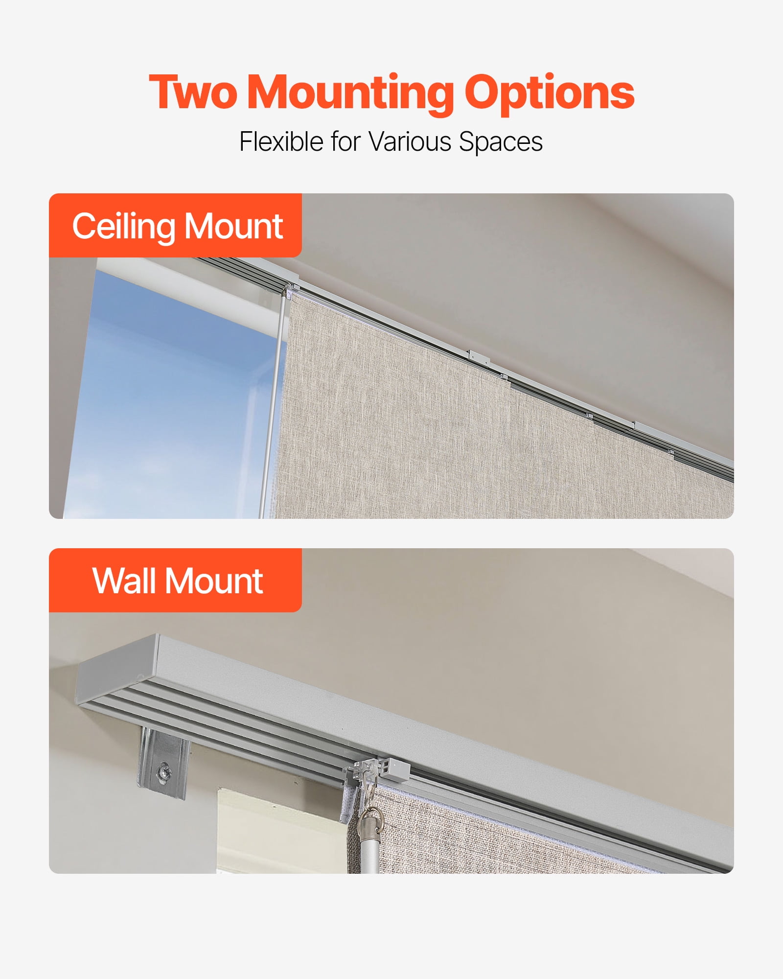 VEVOR Panel Track Blinds,Extendable Track from 45.8 in to 86 in W, Trimmable Panel Curtains Up to 96 in H, Vertical Blackout Panel Blinds for Sliding Doors, Patio Doors, Room Divider, Windows, Brown