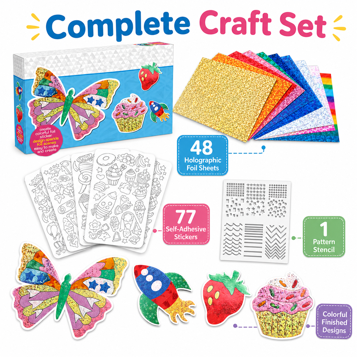 Foil Arts and Crafts, No Mess Art for Kids, Fun Craft Kits & Supplies, DIY Creative Activities, Travel Toys Gifts for Girls & Boys Ages 4 5 6 7 8 9+