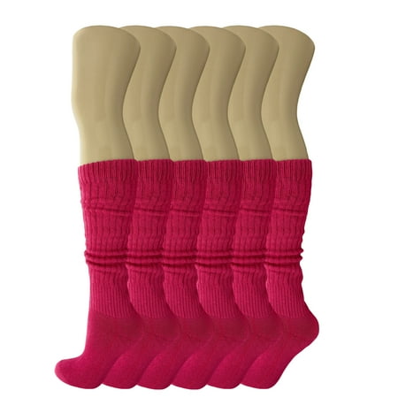 

Cotton Slouch Knee High Socks Shoe Size 5-10 (6 Pairs) - Fuchsia