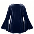 thumbnail image 4 of Women Bell Sleeve Dress Pearl Trim V Neck Flowy Layered Velvet Mini Dress 2XL, 4 of 6