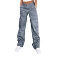 thumbnail image 2 of Cargo Pants for Women High Waisted Casual Pants Baggy Wide Leg Y2K Streetwear with 6 Pockets Dark Gray XS, 2 of 5