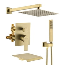 Boyel Living Bathtub Shower System Wall Mount Rain Shower Head Single Handheld Spray Bathroom Tub Faucet set Shower Faucet with 10 in. Fixed Shower Heads in Brushed Gold (Valve Included)