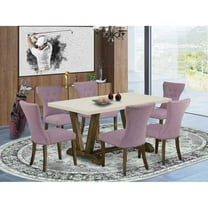 East West Furniture V726GA740-7 7-Piece Modern Dining Set- 6 Upholstered Dining Chairs with Dahlia Linen Fabric Seat and Button Tufted Chair Back - Rectangular Table Top & Wooden Legs - Linen...