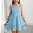 thumbnail image 6 of Girl's Summer Dresses Spaghetti Strap Swing Pleated Cotton Dress Tween Kids Boho Beach Casual Midi Sundress Light Blue 11-12 Years, 6 of 6