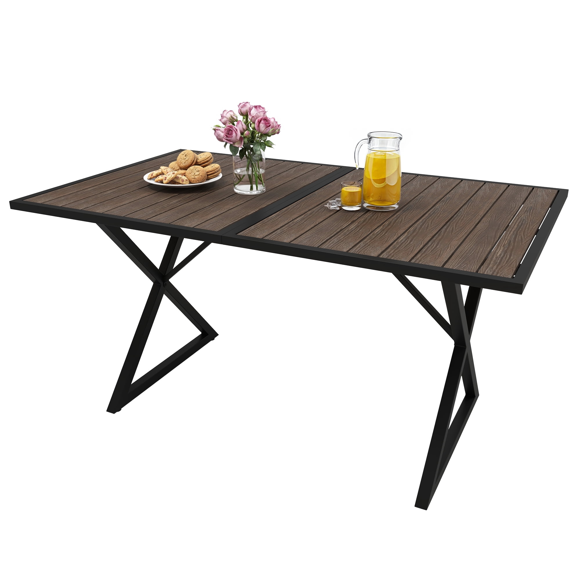 Uforic 5 Piece Patio Dining Set,All-Weather Comfortable 4 Rope and Rattan Chairs with Faux Wood Tabletop Table for Courtyard Backyard Poolside Balcony, Brown & Gray