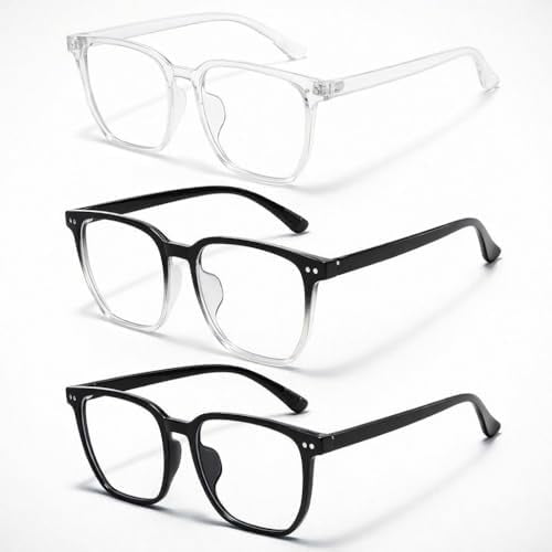 3 Pack Blue Light Blocking Glasses for Women Men, Square Frame Computer Eyeglasses Clear Lens Gaming Work