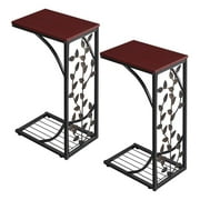 Yaheetech C-shaped Wood and Metal Leaf Pattern End Table, Set of 2