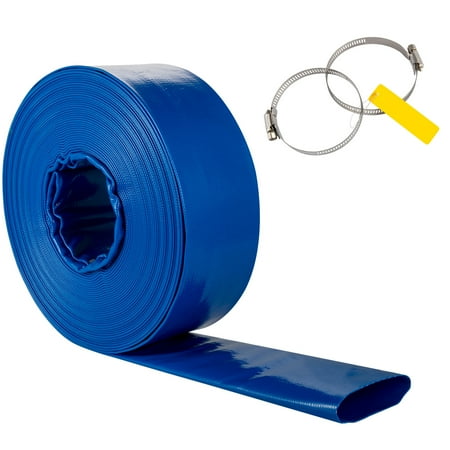 VEVOR Discharge Hose, 1-1/2" x 100', Heavy Duty Backwash Drain Hose with Clamps, PVC Fabric Lay Flat Hose, Weather-proof & Burst-proof, Ideal for Swimming Pool & Water Transfer, Blue