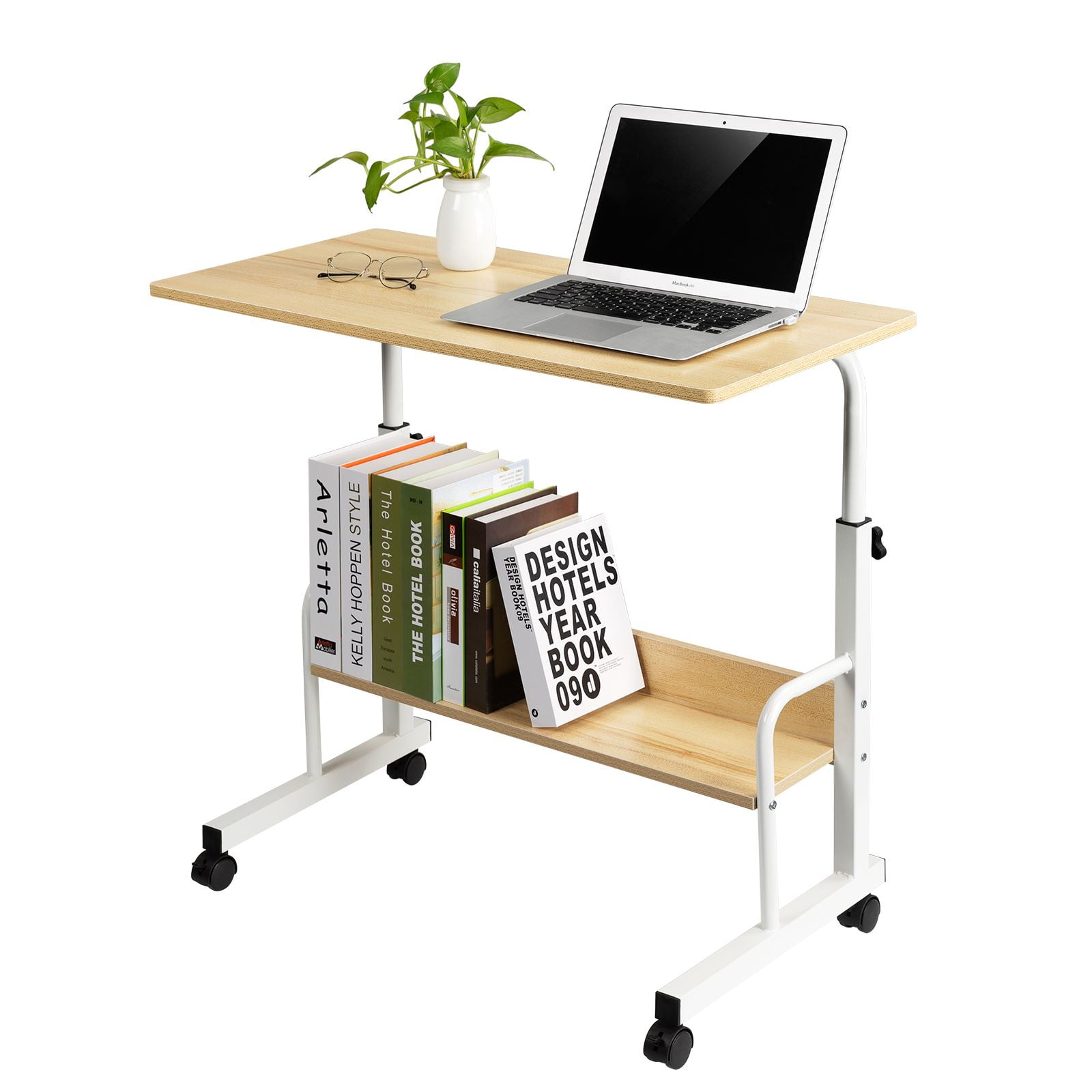 23.6, Rustic Brown GAJOO Mobile Side Table Mobile Laptop Desk Cart Tray Table Adjustable Sofa Side Bed Table Portable Desk with Wheels Student Laptop Desk 