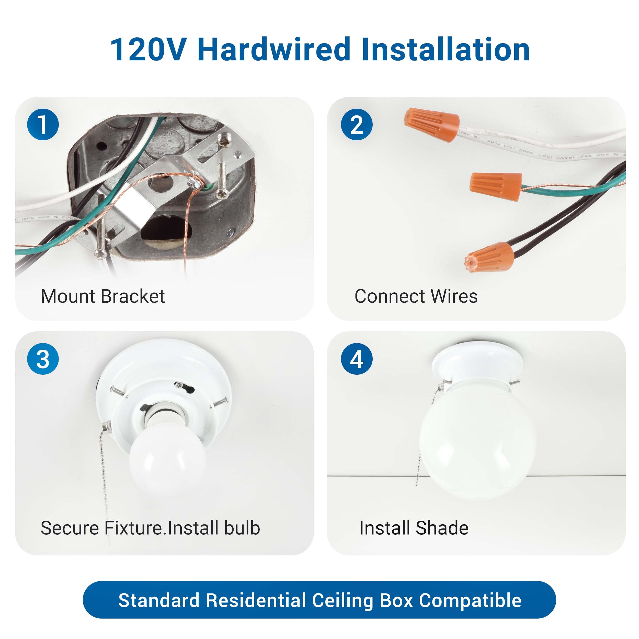 Mainstays 5.9 in Flush Mount Ceiling Light, White Finish, Frosted Glass Shade, Bulb Not Included