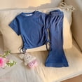 thumbnail image 5 of JUMEYU Tween Girl Outfits Cute Girls Set Short Sleeve Shirt and Casual Flared Pants Suit Beautiful Graphic Shirts Set Size 9-10 (Blue,9-10 Years), 5 of 7