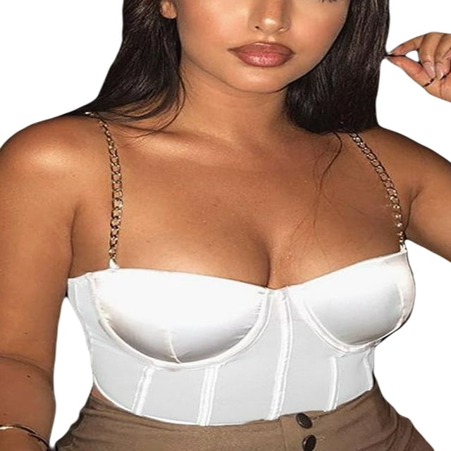 Femmes Débardeurs Sans Manches de Couleur Unie avec Sangle de Chaîne Bas-Découpé Rembourré T-Shirt Débardeurs Rouges L