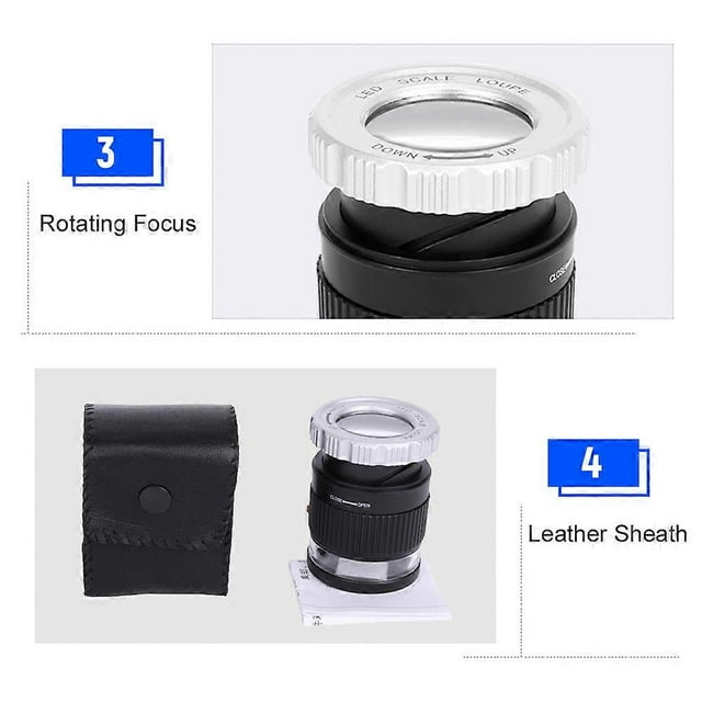 Loupe à LED réglable 30X, miroir cylindrique en métal avec échelle, petit miroir de lecture, loupe à bijoux avec 3 LED et 3 lampes UV, noir