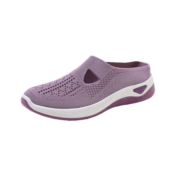 Domzle Breathable Slip-On Walking Shoes for Women Slide on Backless Tennis Sneakers Loafers with Arch Support 2026 Summer Casual Slip on Mules Flats Memory Foam Light Purple 39