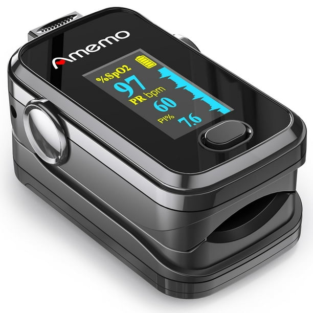 Oxímetro de pulso, monitor de oxígeno en la punta del dedo con pantalla OLED, monitor de saturación de oxígeno en sangre (SpO2) con estuche de transporte y funda de silicona (negro)