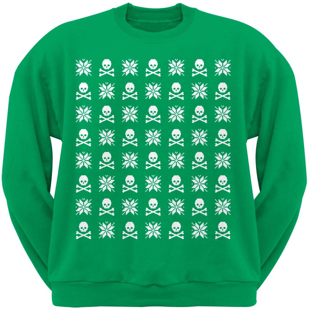 Old Glory - Skull And Crossbones Snowflake Ugly Christmas Sweater Green