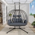 thumbnail image 2 of Double Egg Swing Chair with Stand, Outdoor Patio 2 Person Hanging Wicker Hammock Chairs with Cushion for Indoor Bedroom, Lawn, Garden-Grey, 2 of 6