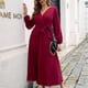 thumbnail image 1 of Vestido con escote en V y cinturón, vestido de mujer, vestido de manga farol para mujer, vestido de manga larga cruzado con escote en V, estética elegante, 1 of 6