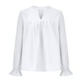 thumbnail image 4 of JINMGG Womens Tops,Women Blouse Tees Shirts Tops V-neck Pleated Long Sleeve Solid T-Shirt,White M, 4 of 6