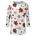 thumbnail image 5 of Women's 3/4 Sleeve Tops Crewneck Fall Leaf Print Casual Shirts Loose Fit Outdoor Work Sports Party Pullovers White XXL, 5 of 6