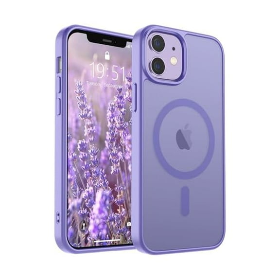 Magnetic for iPhone 12 Case/iPhone 12 Pro Case (Compatible with MagSafe) (Military Grade Drop Protection) Slim Translucent Matte Shockproof with Anti-Fingerprint Phone Case,Purple