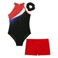 thumbnail image 5 of YONGHS Kids Girls Shiny Gymnastics Leotard with Athletic Shorts Hair Band Set Tracksuit Ballet Dance Outfits Unitard Red 16, 5 of 7