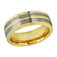 thumbnail image 2 of 2-Tone Tungsten Carbide Mens Wedding Band - Comfort Fit Double Ridge Gold IP Tungsten Anniversary Ring -#703WFs10, 2 of 3