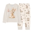 thumbnail image 4 of Easter Lantern Rabbit Print Pattern Pajama Set Long Sleeve Pants Beige 7Y-8Y, 4 of 6