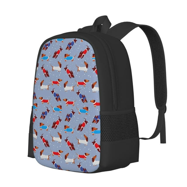Fotbe winter Dachshund Pattern Student Backpack –School backpack Large Capacity Durable and Ergonomic Backpack with Laptop Compartment and Multiple Pockets
