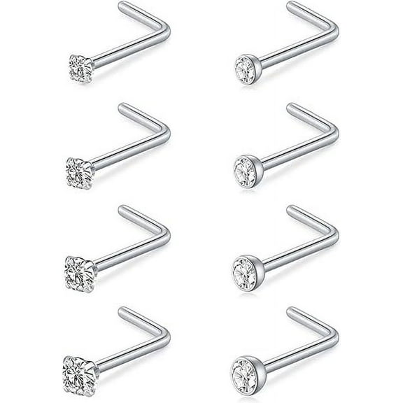 20G Nose Studs | 925 Sterling Silver L-Shaped Moissanite Diamond Nose Rings for Women & Men