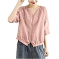 thumbnail image 1 of V Cuello Blusas para las Mujeres, de Moda Retro Bordado Cuello Redondo Cinco Cuartos de Manga para el Uso Casual, 1 of 3