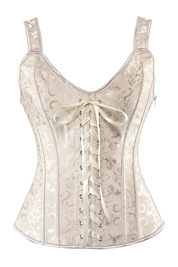 Women's Gothic Jacquard Shoulder Straps Tank Overbust Corset Bustiers