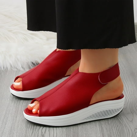 

uikmnh Women Shoes Fashion Summer Women Sandals Wedge Heel Thick Sole Fish Mouth Lightweight Comfortable Casual Red 8